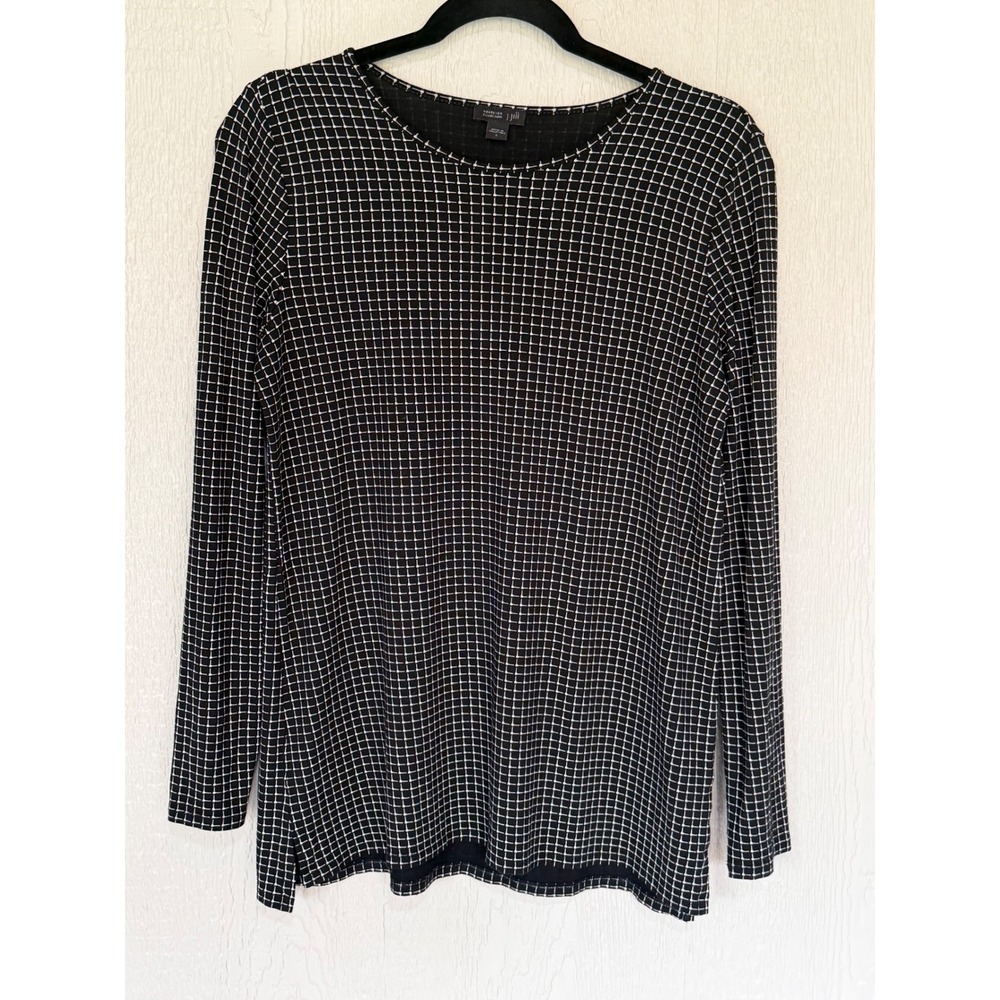 J. Jill Wearever Black White Grid Print Long Sleeve Tunic Top Womens Small